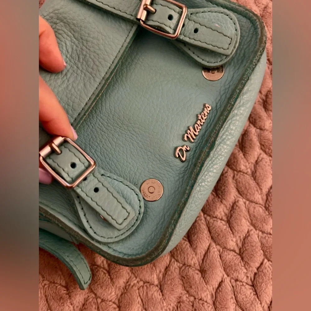 Dr. Martens Teal Green Genuine Leather Crossbody Saddle BAG Satchel - Picture 10 of 14